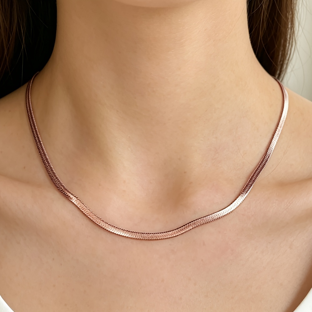 Women's Rose Golden-tone Flat Snake Chain Necklace